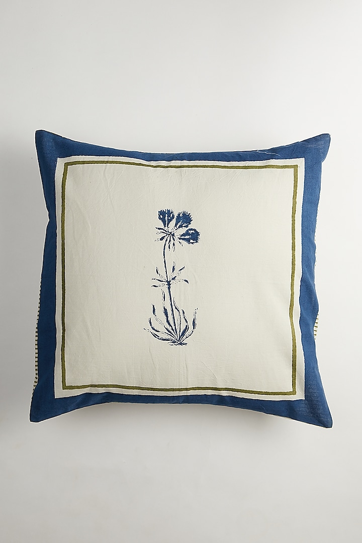 Blue & White Floral Printed Cushion Covers (Set Of 2) by Inheritance India