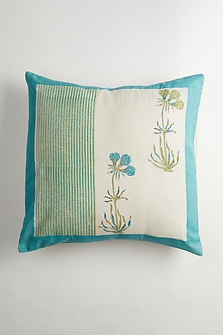 Blue & White Floral Motifs Printed Cushion Covers (Set Of 2) by Inheritance India