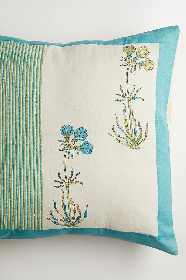 Blue & White Floral Motifs Printed Cushion Covers (Set Of 2) by Inheritance India at Pernia's Pop Up Shop