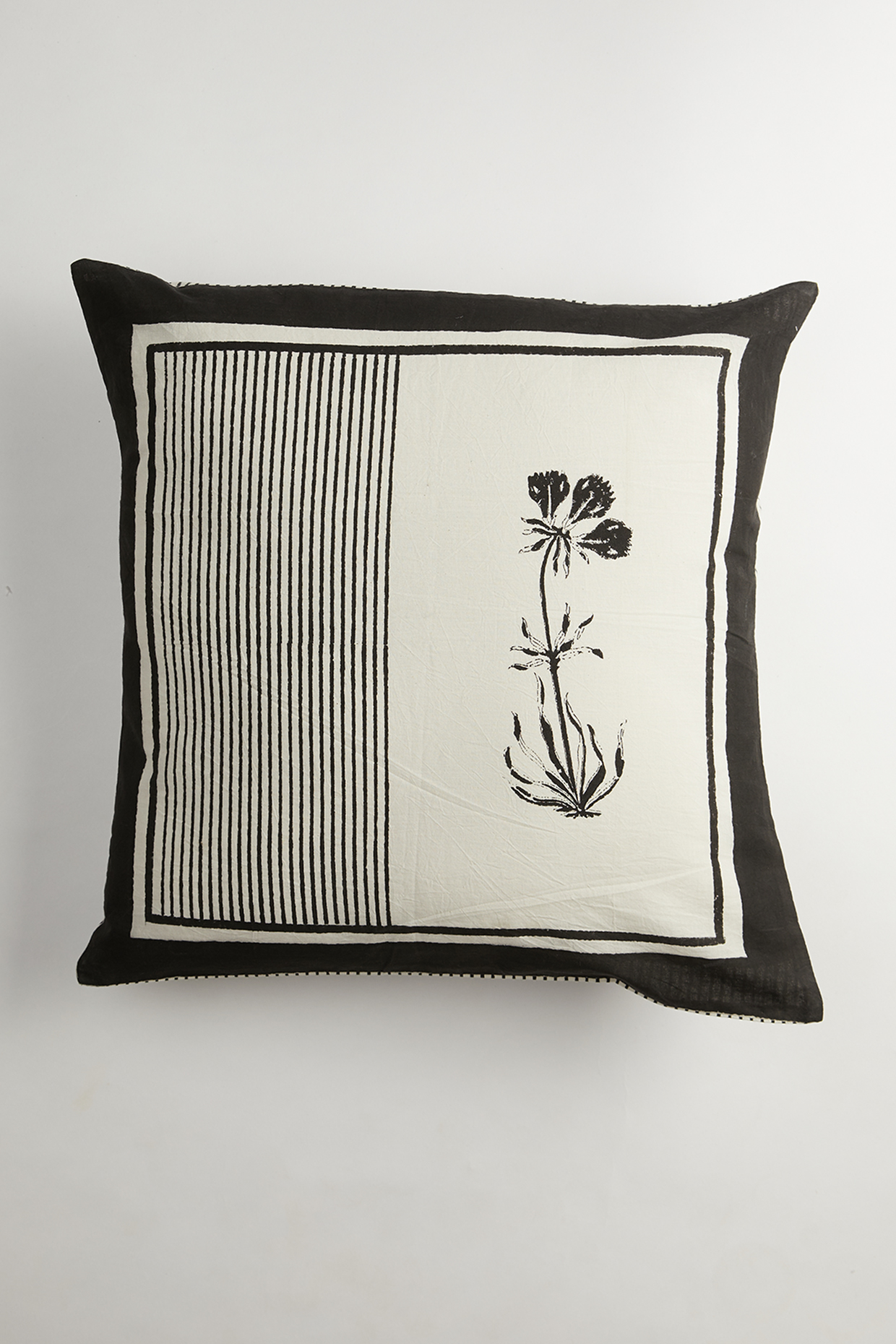 Black & White Cotton Hand Block Printed Cushion Covers (Set Of 2) by Inheritance India