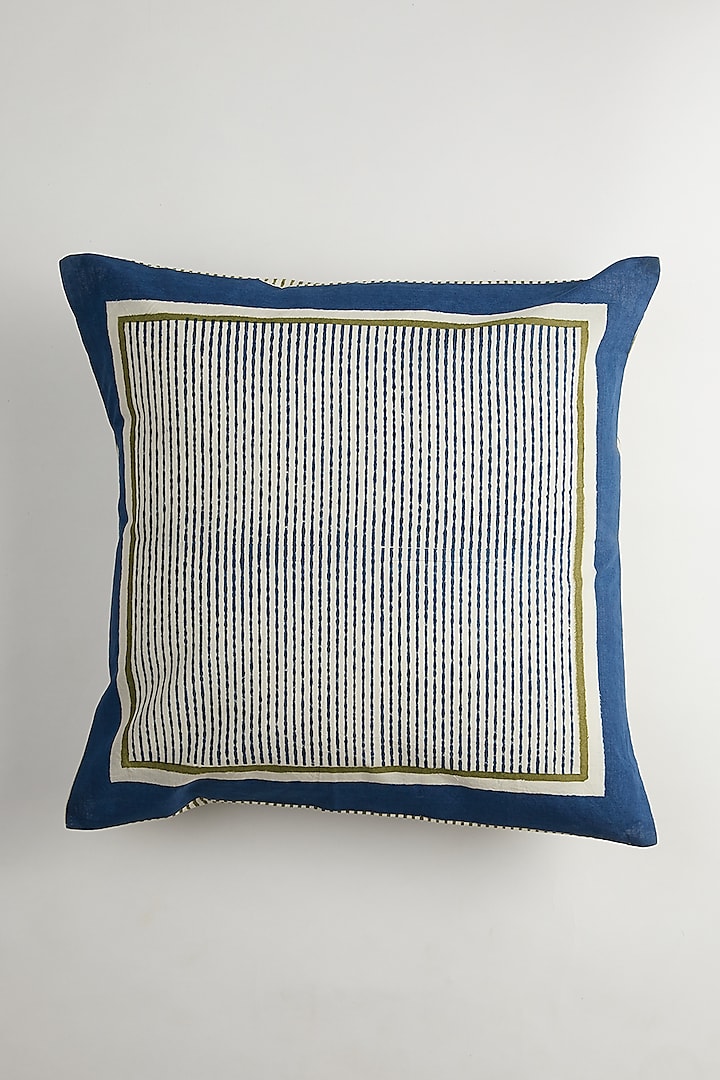 Blue & White Hand Block Printed Cushion Covers (Set of 2) by Inheritance India