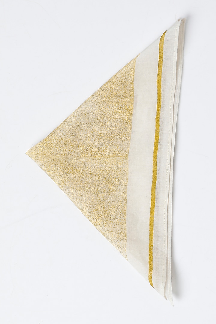 White & Yellow Cotton Table Mat & Napkin Set (Set of 8) by Inheritance India at Pernia's Pop Up Shop