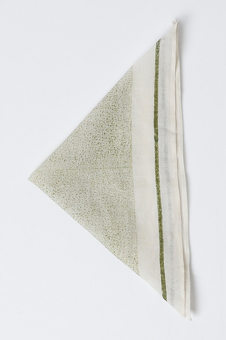 White & Green Cotton Table Mat & Napkin Set (Set of 8) by Inheritance India at Pernia's Pop Up Shop