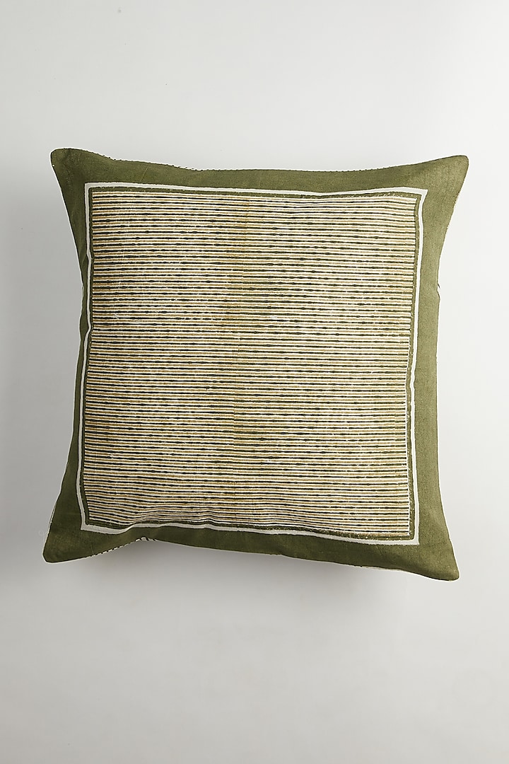 Green & White Geometric Motifs Printed Cushion Covers (Set of 2) by Inheritance India