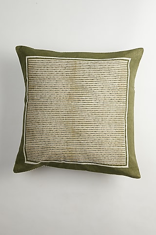 Green & White Geometric Motifs Printed Cushion Covers (Set of 2) by Inheritance India