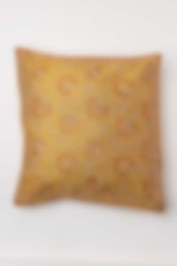 Yellow Hand Embroidered Cushion Cover by Inheritance India
