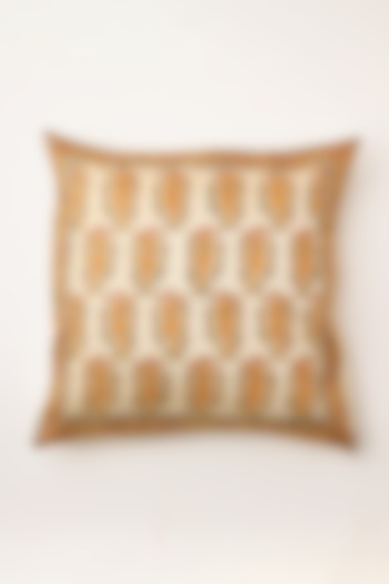 White Hand Embroidered Cushion Cover by Inheritance India
