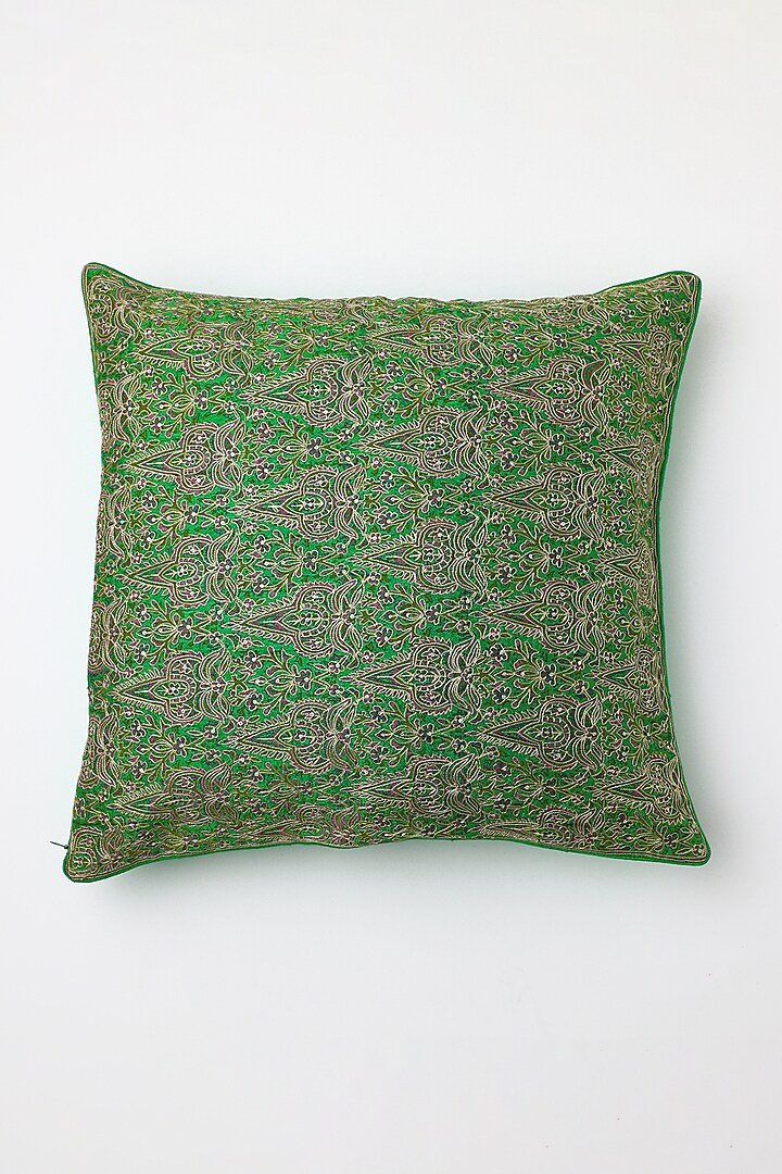 Green Hand Block Printed Cushion Cover by Inheritance India
