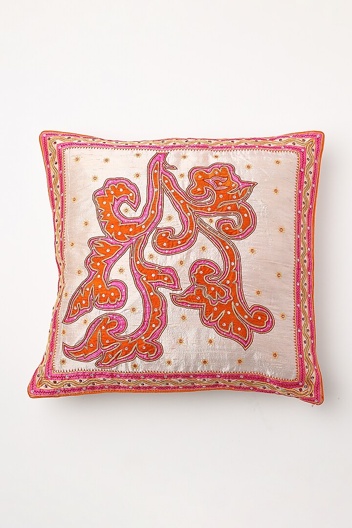 White Hand Block Printed Cushion Cover by Inheritance India