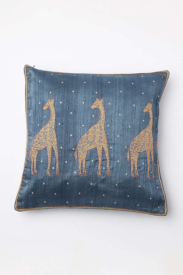 Blue Printed Cushion Cover by Inheritance India