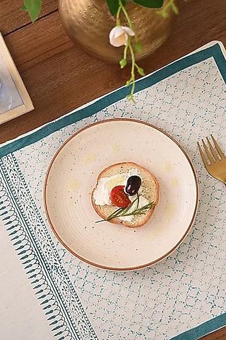 White & Blue Cotton Floral Printed Table Mats by Inheritance India