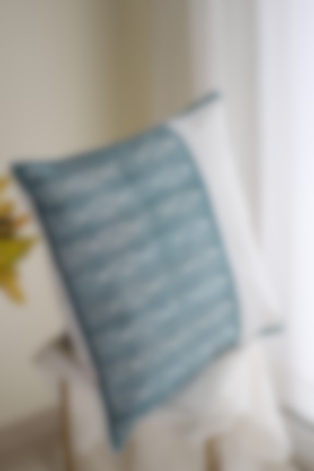 White & Blue Cotton Printed Cushion Covers (Set of 2) by Inheritance India at Pernia's Pop Up Shop