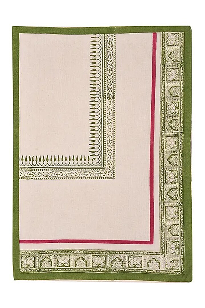 White & Green Cotton Floral Printed Table Mats by Inheritance India at Pernia's Pop Up Shop