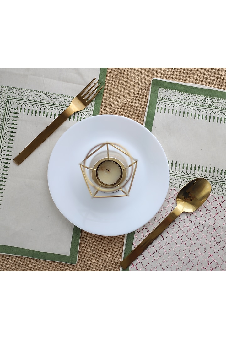 White & Green Cotton Floral Printed Table Mats by Inheritance India at Pernia's Pop Up Shop
