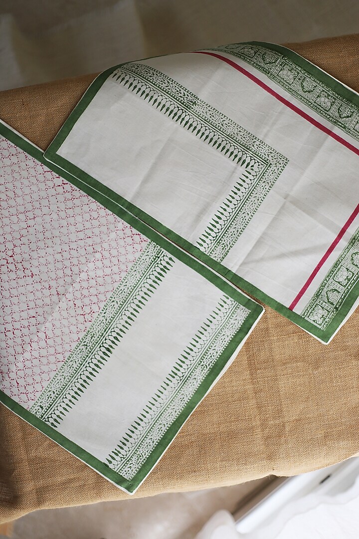 White Cotton Floral Printed Table Mats by Inheritance India at Pernia's Pop Up Shop