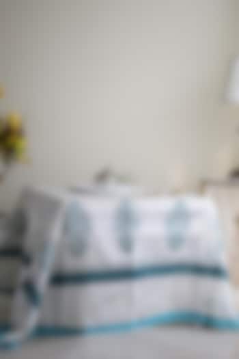 White & Blue Silk Printed Table Cover by Inheritance India at Pernia's Pop Up Shop