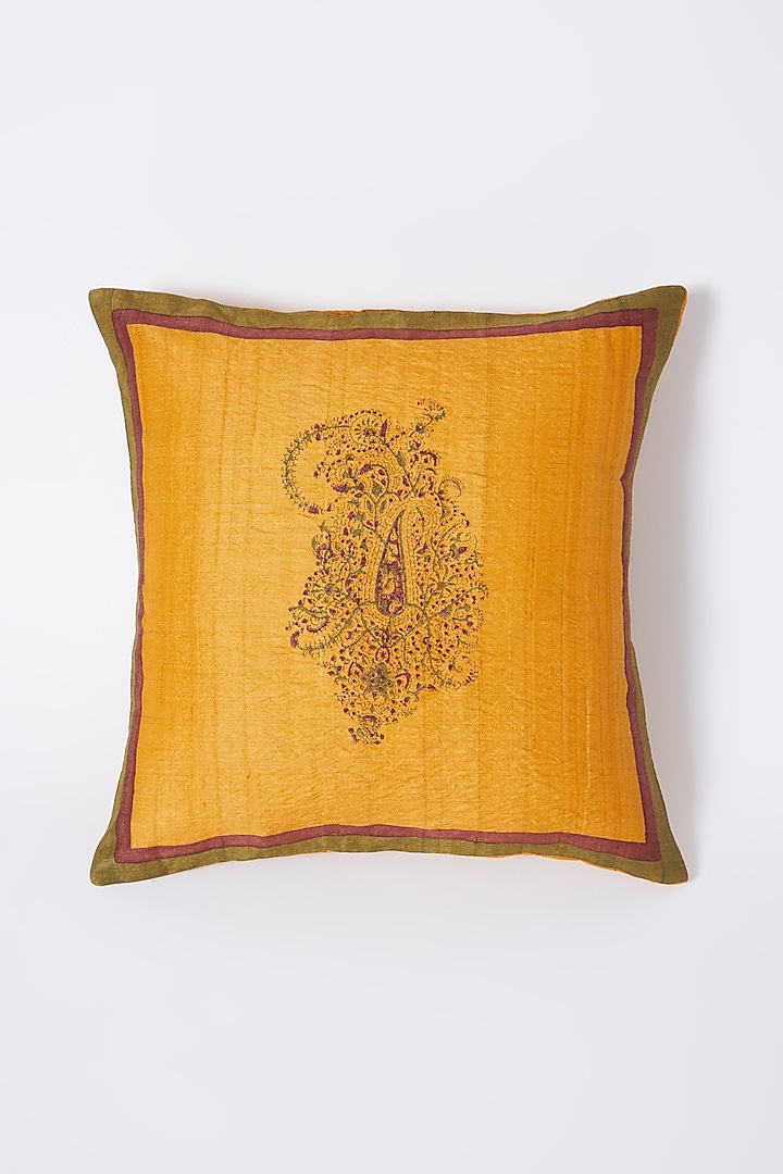 Yellow Hand Block Printed Cushion Covers (Set of 2) by Inheritance India at Pernia's Pop Up Shop