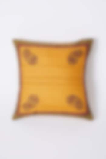 Spectra Yellow Cushions Cover With Hand Block Print (Set of 2) by Inheritance India at Pernia's Pop Up Shop