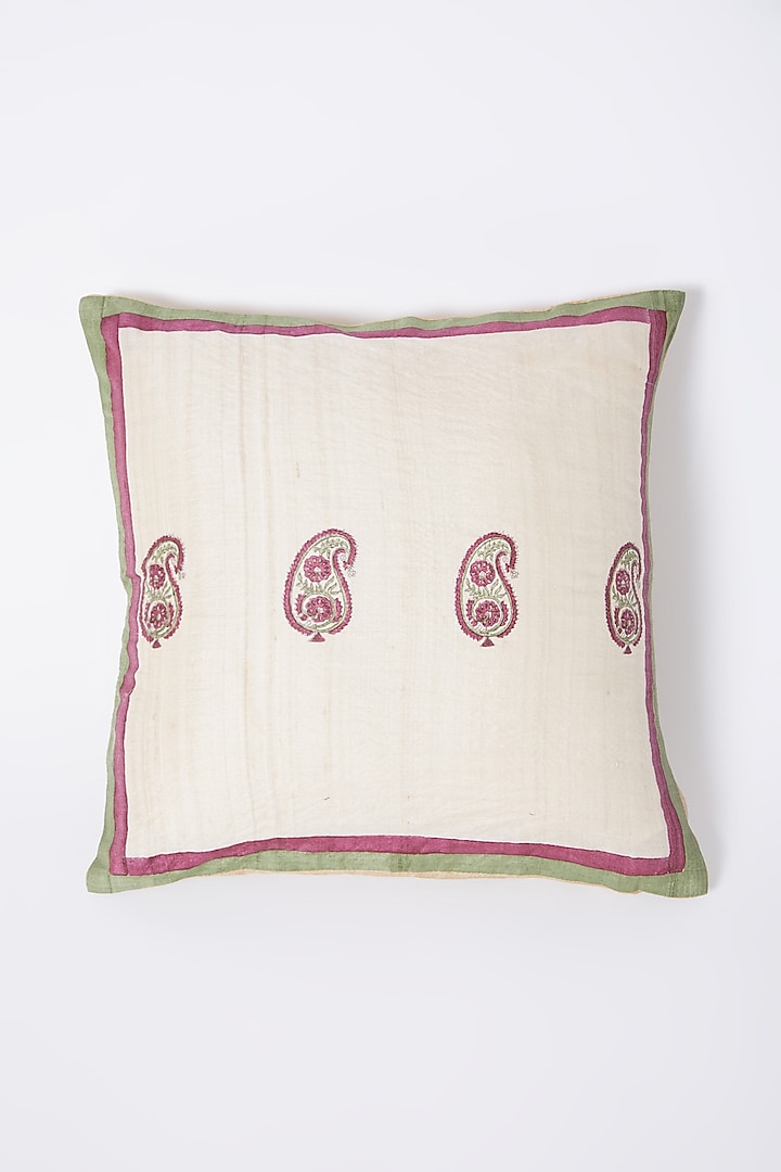 Abstract White Cushion Covers With Hand Block Print (Set of 2) by Inheritance India at Pernia's Pop Up Shop