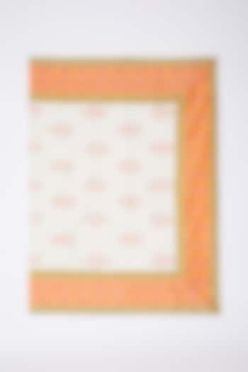 White & Orange Hand Block Printed Table Cloth by Inheritance India