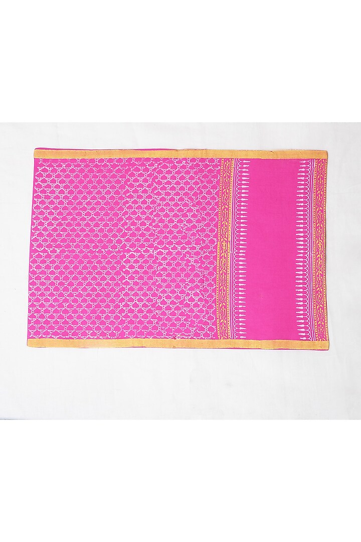 Pink Cotton Jaal Hand Block Printed Square Table Mat (Set of 2) by Inheritance India at Pernia's Pop Up Shop