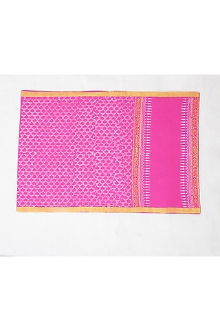 Pink Cotton Jaal Hand Block Printed Square Table Mat (Set of 2) by Inheritance India