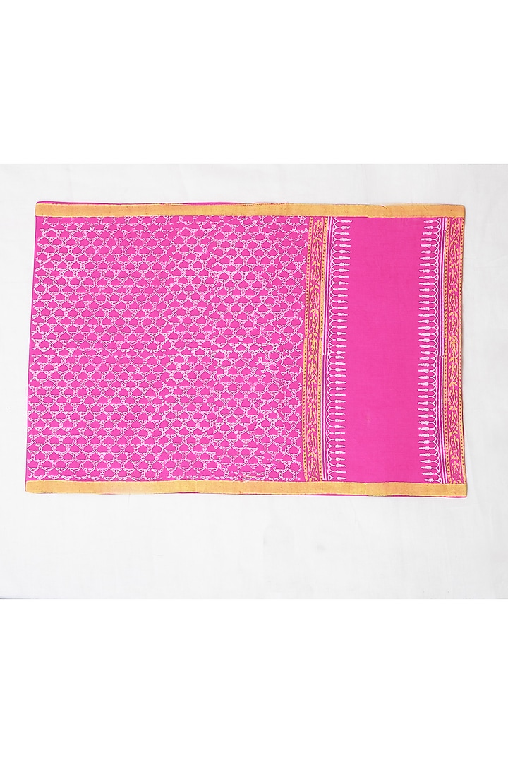 Pink Cotton Jaal Hand Block Printed Square Table Mat (Set of 6) by Inheritance India at Pernia's Pop Up Shop