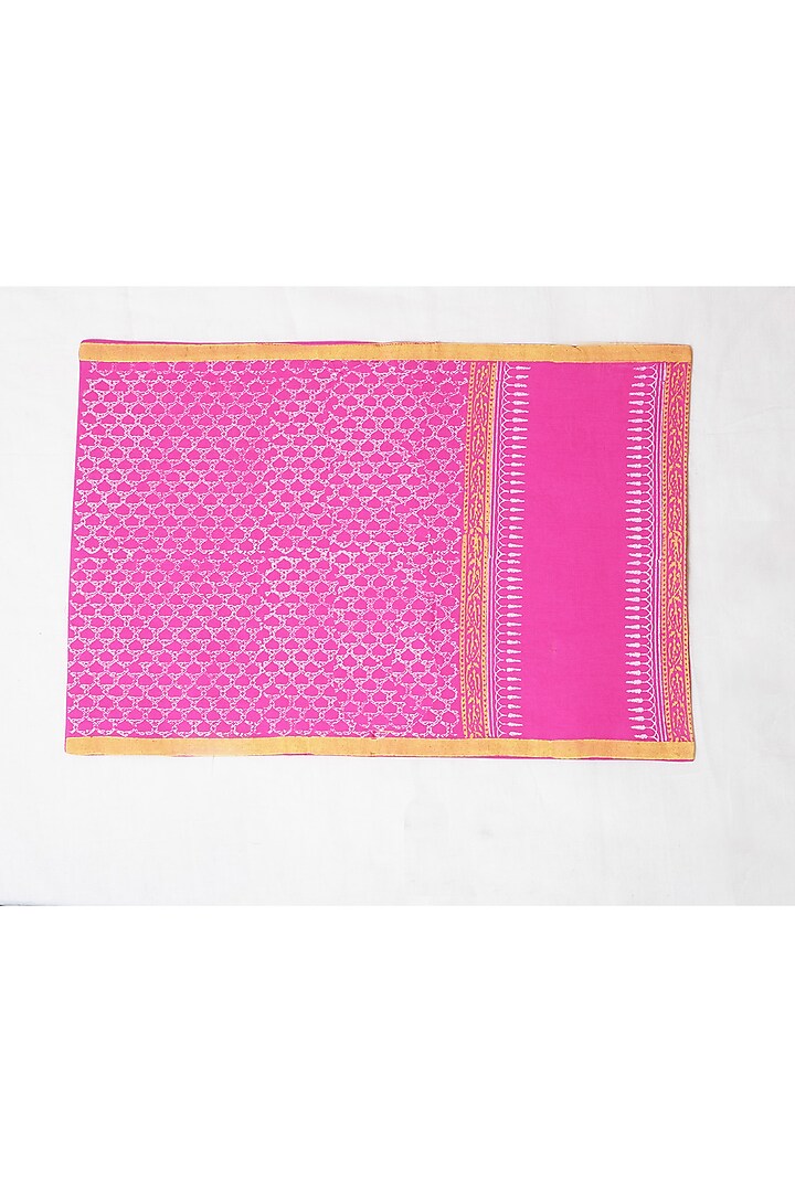 Pink Cotton Jaal Hand Block Printed Square Table Mat (Set of 12) by Inheritance India at Pernia's Pop Up Shop
