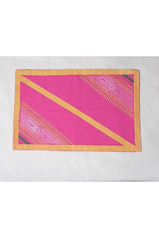 Pink Cotton Diagnol Hand Block Printed Square Table Mat (Set of 2) by Inheritance India