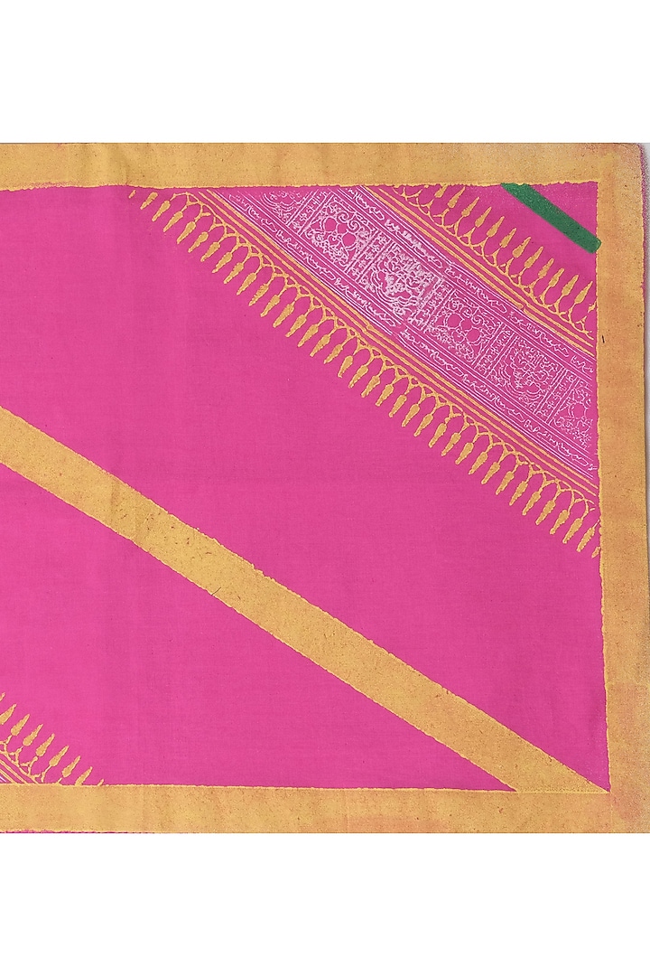 Pink Cotton Diagnol Hand Block Printed Square Table Mat (Set of 2) by Inheritance India at Pernia's Pop Up Shop