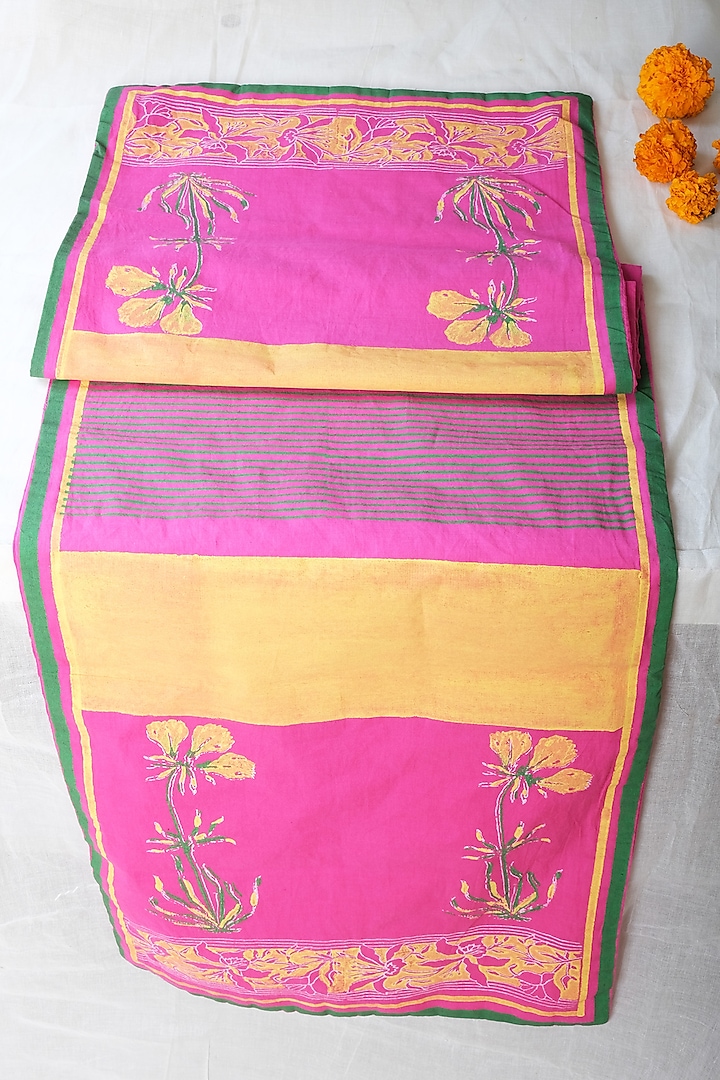 Pink Cotton Diagnol Hand Block Printed Table Runner by Inheritance India at Pernia's Pop Up Shop