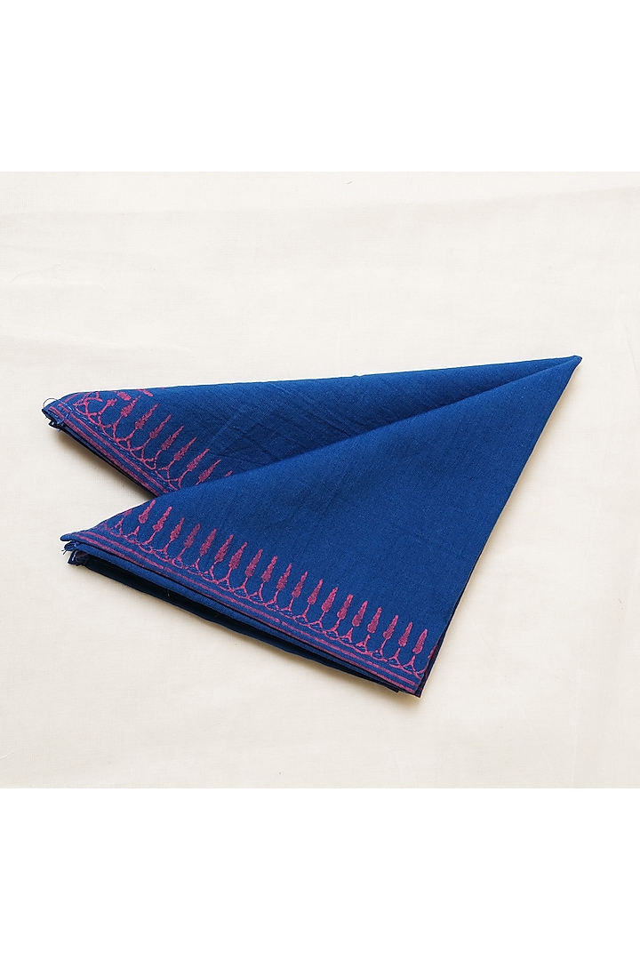 Blue Cotton Hand Block Printed Napkin Set (Set of 2) by Inheritance India