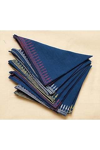 Blue Cotton Hand Block Printed Napkin Set (Set of 6) by Inheritance India