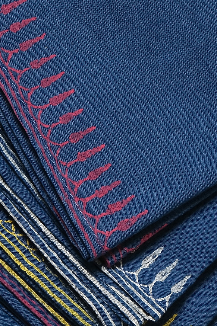 Blue Cotton Hand Block Printed Napkin Set (Set of 6) by Inheritance India at Pernia's Pop Up Shop