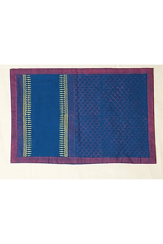 Blue Cotton Jaal Hand Block Printed Square Table Mat (Set of 2) by Inheritance India