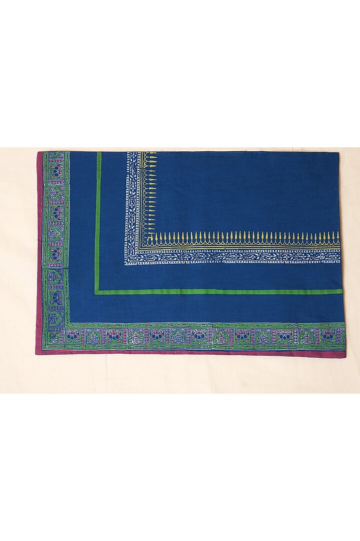 Blue Cotton Hand Block Printed Square Table Mat (Set of 2) by Inheritance India