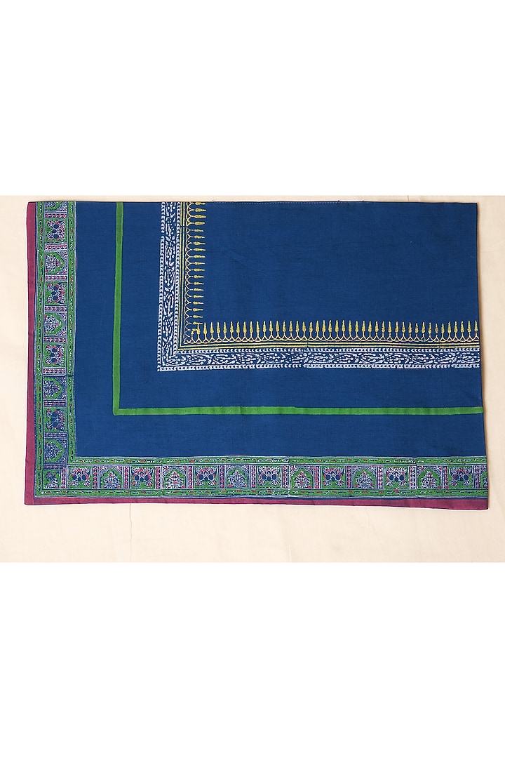 Blue Cotton Hand Block Printed Square Table Mat (Set of 6) by Inheritance India at Pernia's Pop Up Shop