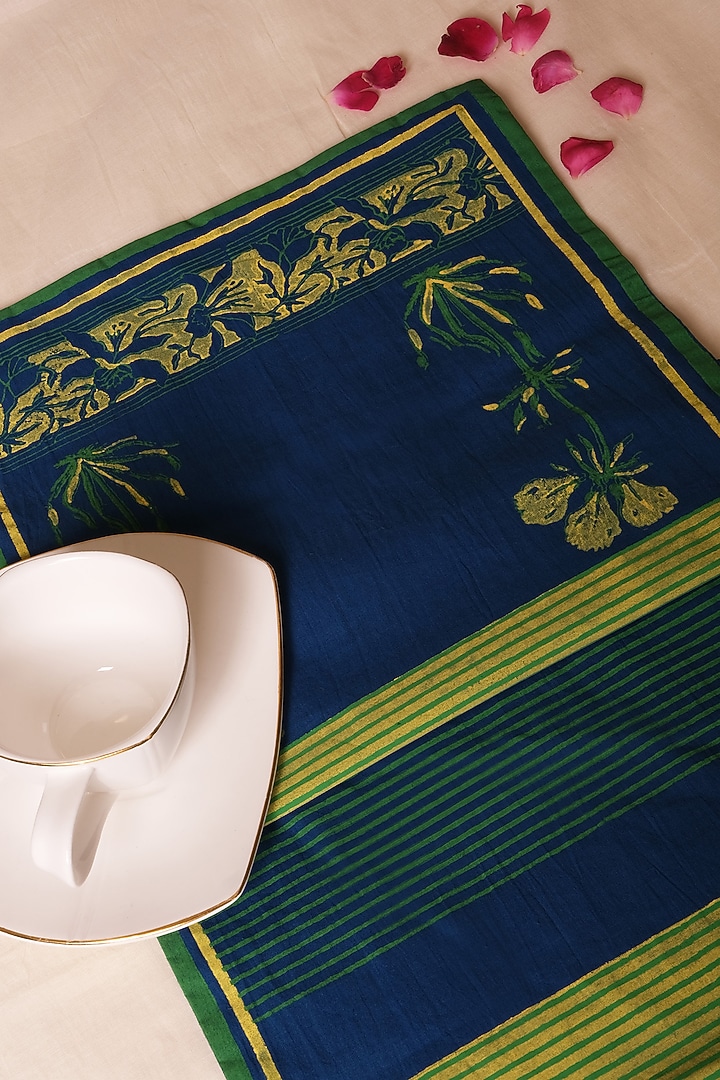 Blue Cotton Diagnol Hand Block Printed Table Runner by Inheritance India at Pernia's Pop Up Shop