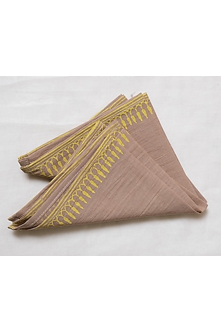Beige Cotton Hand Block Printed Napkin Set (Set of 2) by Inheritance India