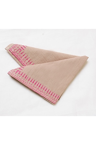 Beige Cotton Hand Block Printed Napkin Set (Set of 2) by Inheritance India