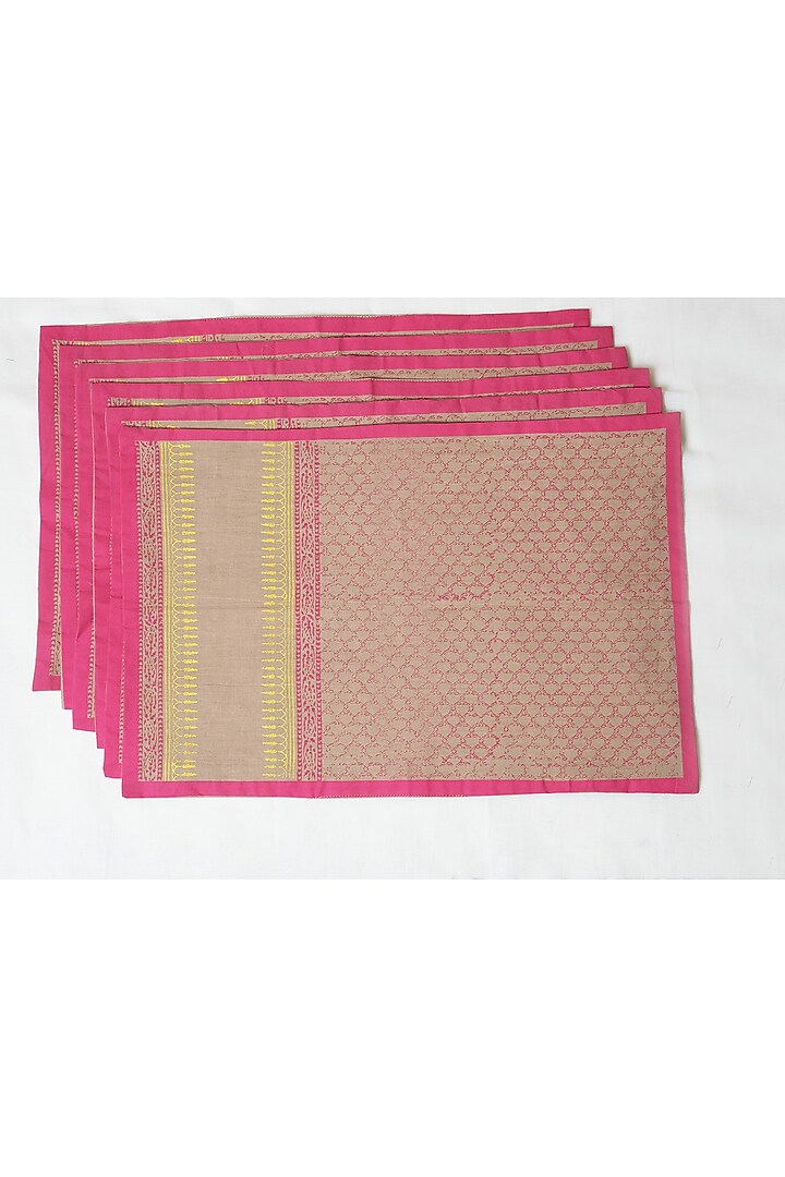 Beige Cotton Hand Block Printed Square Table Mat (Set of 2) by Inheritance India at Pernia's Pop Up Shop