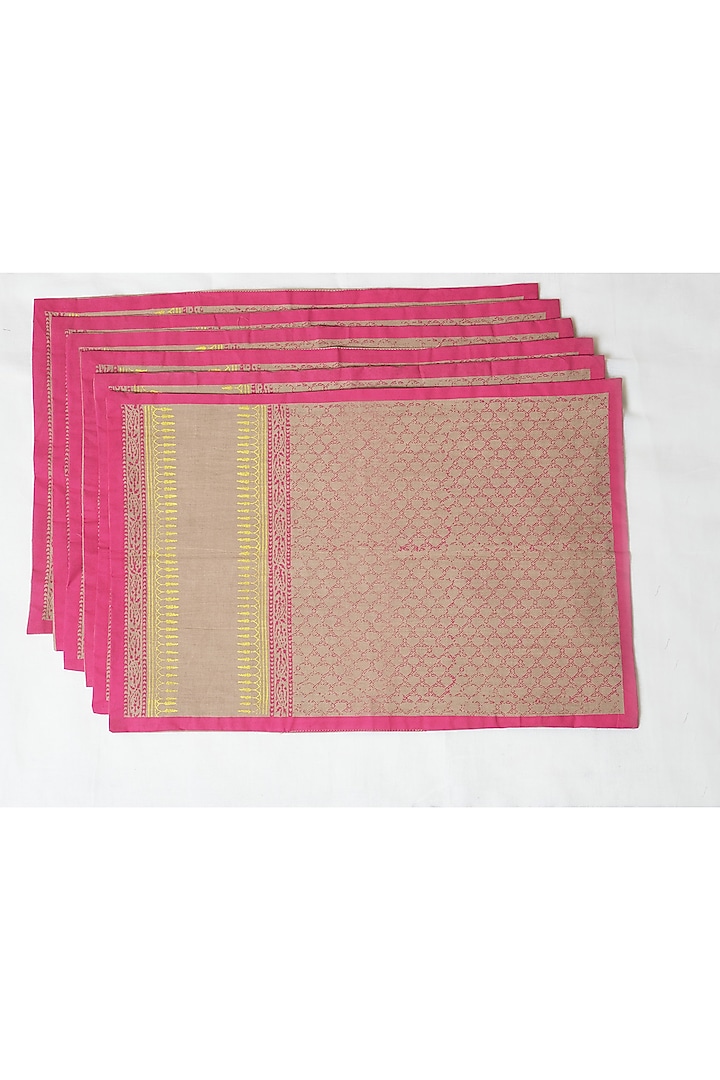 Beige Cotton Hand Block Printed Square Table Mat (Set of 2) by Inheritance India