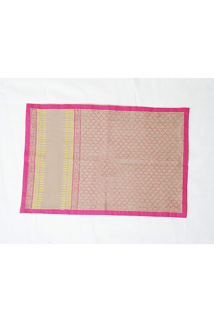 Beige Cotton Hand Block Printed Square Table Mat (Set of 2) by Inheritance India at Pernia's Pop Up Shop