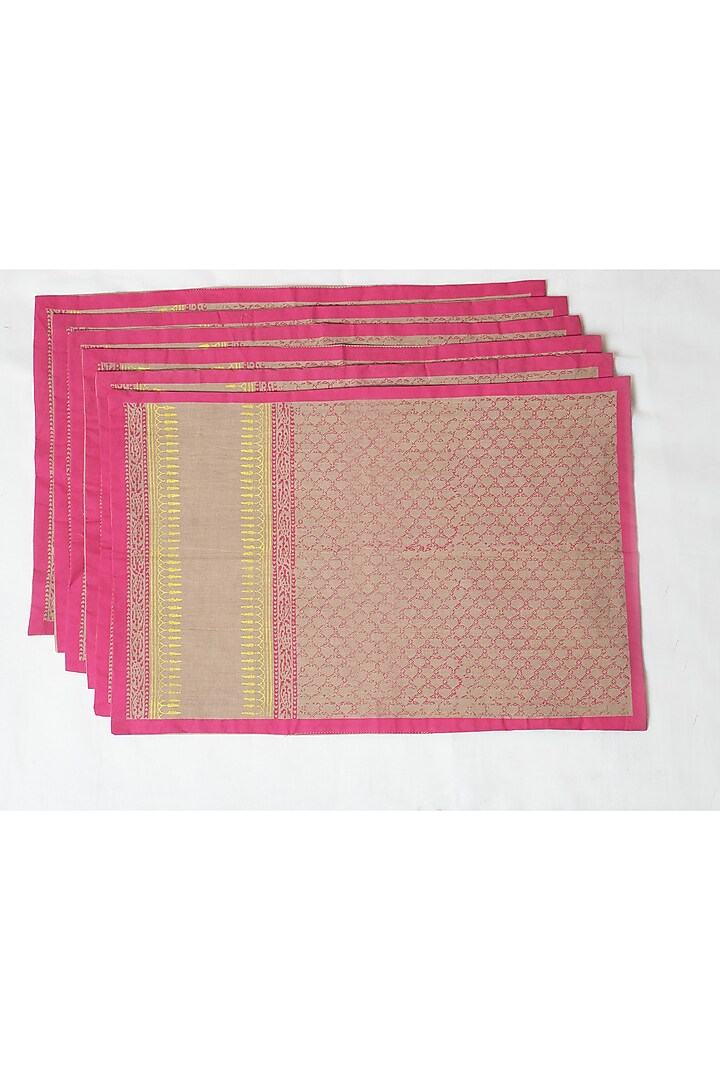 Beige Cotton Hand Block Printed Square Table Mat (Set of 12) by Inheritance India at Pernia's Pop Up Shop