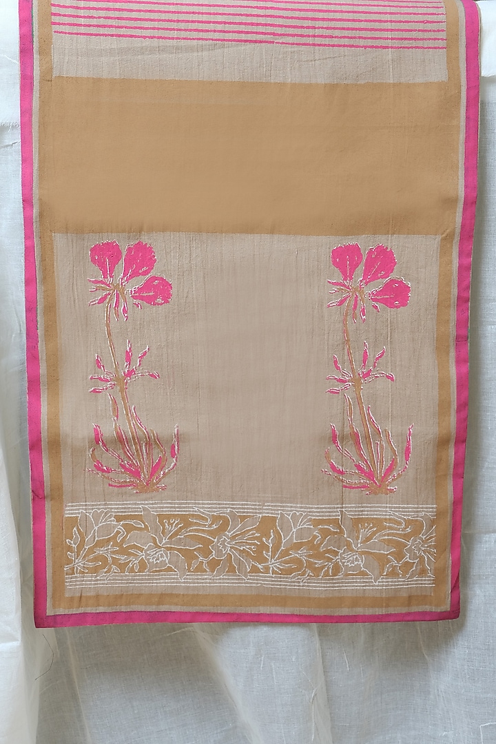 Beige Cotton Hand Block Printed Table Runner by Inheritance India