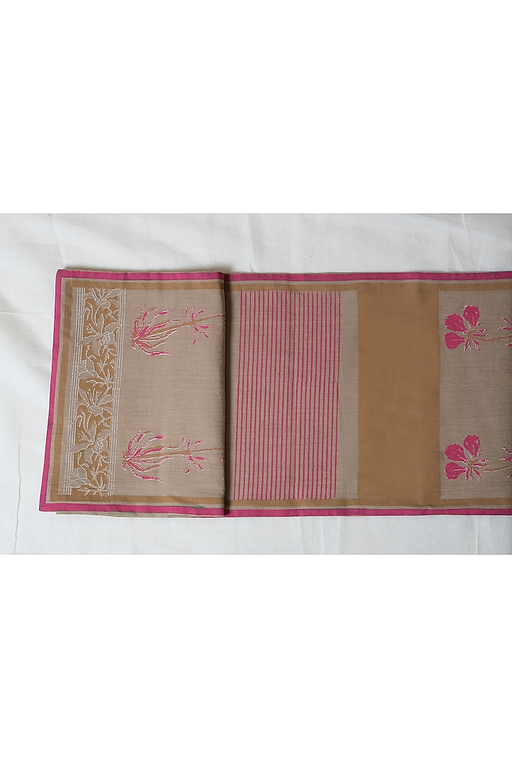 Beige Cotton Hand Block Printed Table Runner by Inheritance India at Pernia's Pop Up Shop