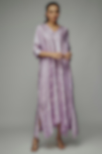 Purple Pure Mulberry Silk Handspun Hand Printed Kimono Dress by INKPIKLE