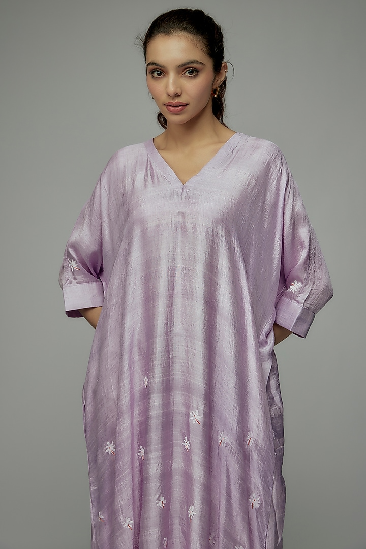 Purple Pure Mulberry Silk Handspun Hand Printed Kimono Summer Dress by INKPIKLE at Pernia's Pop Up Shop