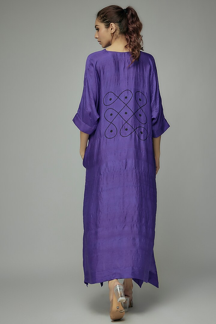 Purple Pure Mulberry Silk Handspun Screen Printed Kimono Summer Dress by INKPIKLE at Pernia's Pop Up Shop