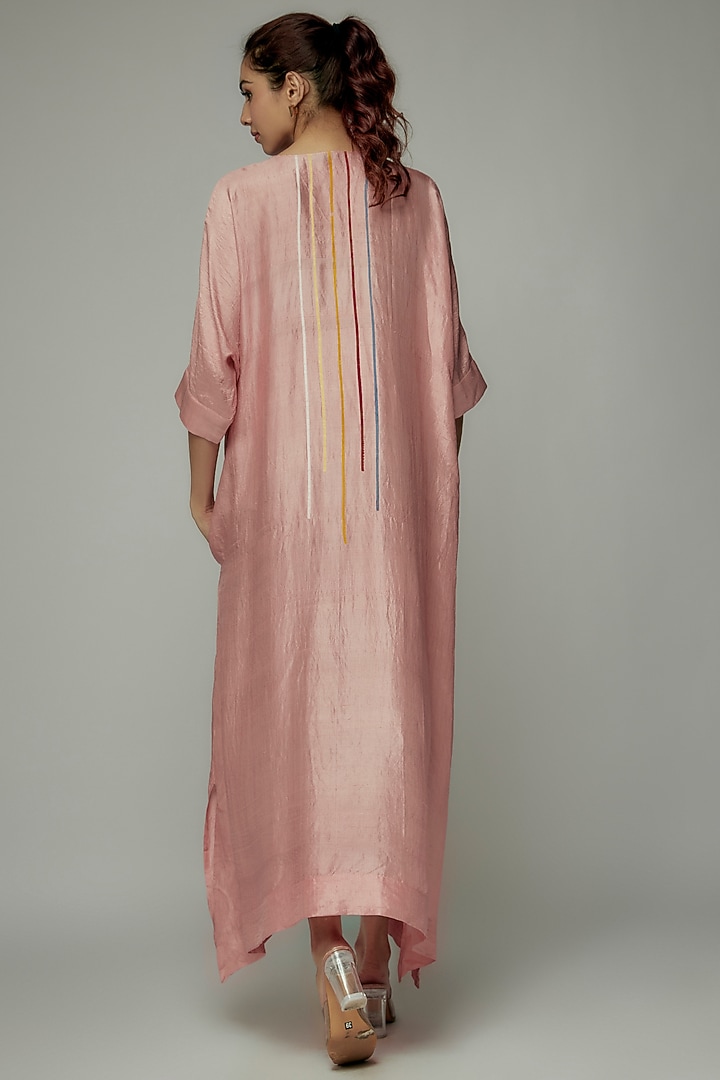 Pink Pure Mulberry Silk Handspun Hand-Printed Kimono Summer Dress by INKPIKLE at Pernia's Pop Up Shop